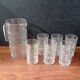 1970s glass orangeade set, 6 vintage Luminarc glasses and pitcher