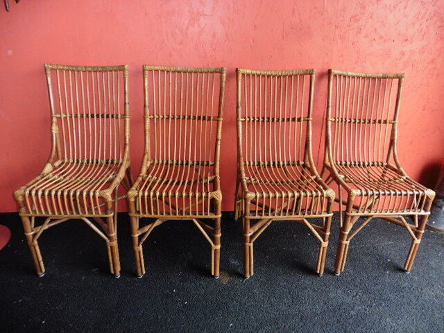 4 vintage wicker and rattan chairs 1970