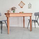 Art deco table - sanded raw wood - flower patterns