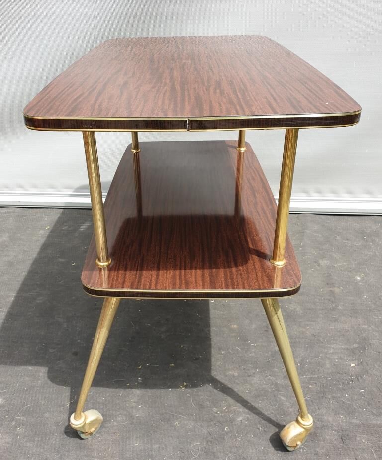 Rolling service 1960 two trays Formica mahogany