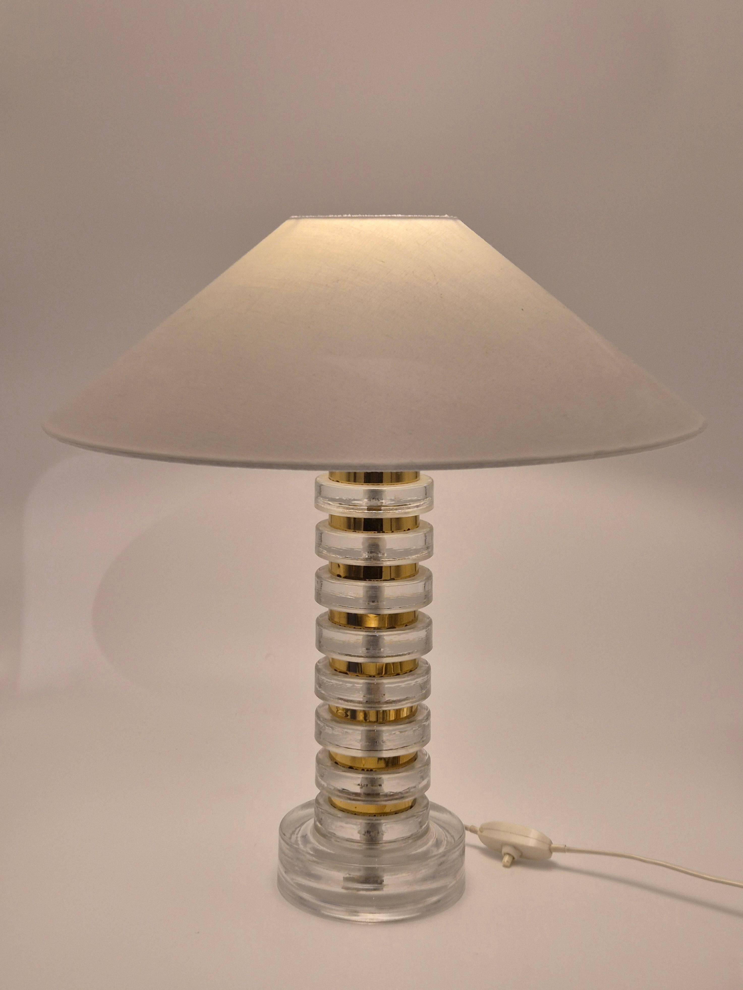 The Modern Scandinavian / Midcentury Modern table lamp with Orrefors glass and brass.