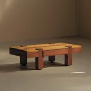 Table basse artisanale à plateau graphique, vers 1980