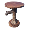 Pedestal table - stool old base cast iron water pump and teak tray