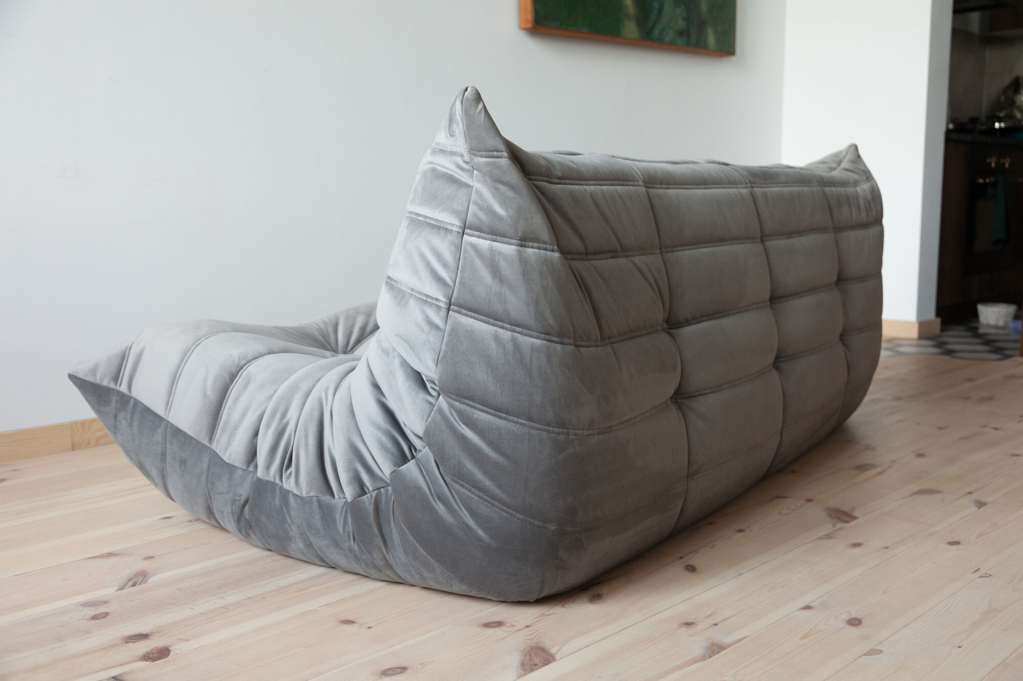 3 seater Togo grey velvet sofa designed by Michel Ducaroy 1973