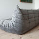 3 seater Togo grey velvet sofa designed by Michel Ducaroy 1973