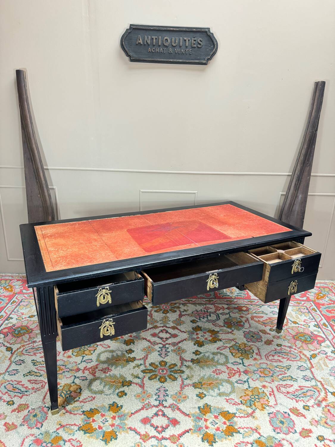 Large Louis XVI Period 18th Century Blackened Wood Flat Desk