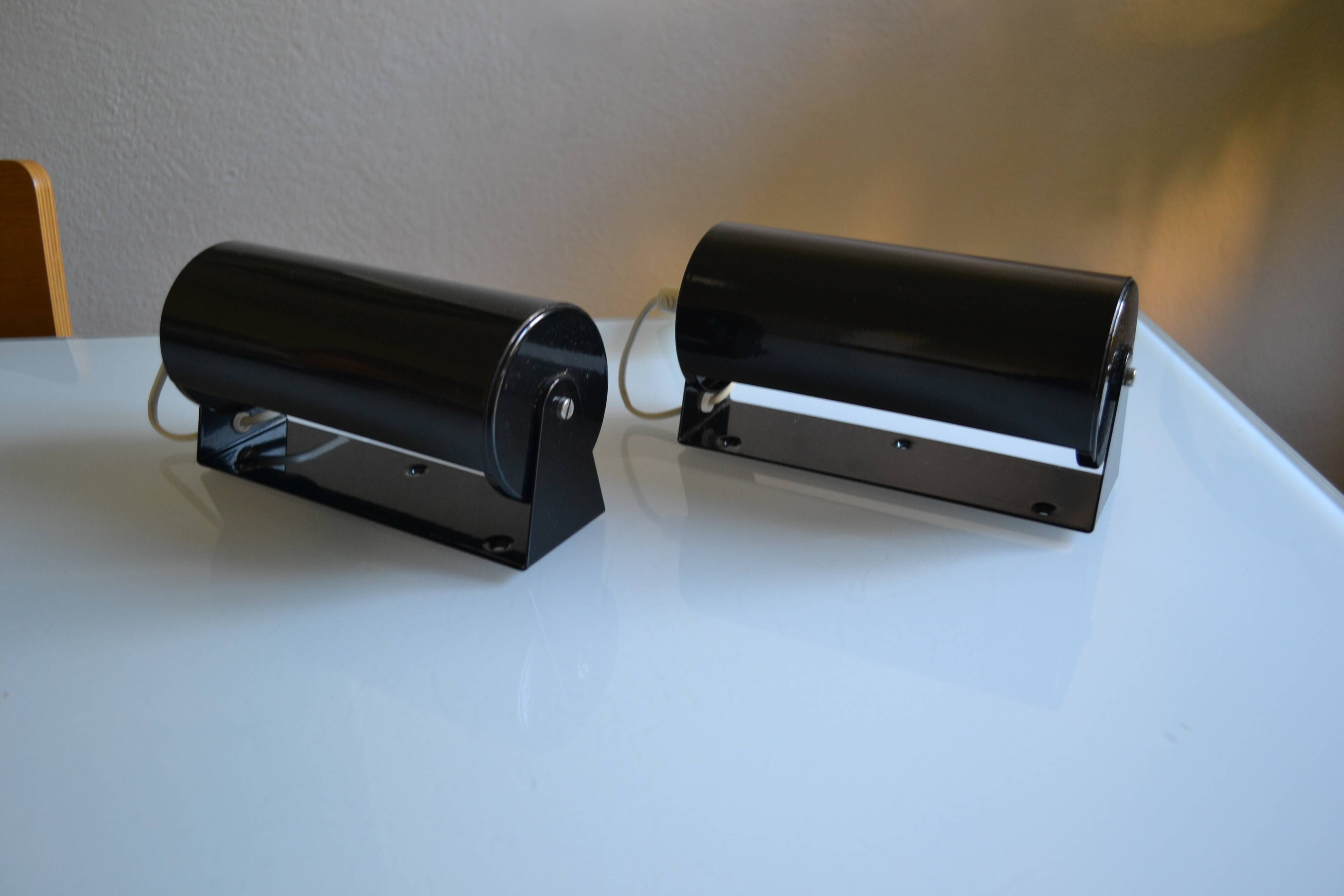 Pair of vintage Ikea 1980s Typ V 413 black wall lamps