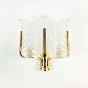 Pair Of Large Scandinavian Glass & Brass Leaf Wall Lights/Sconces By Carl Fagerlund, 1960s