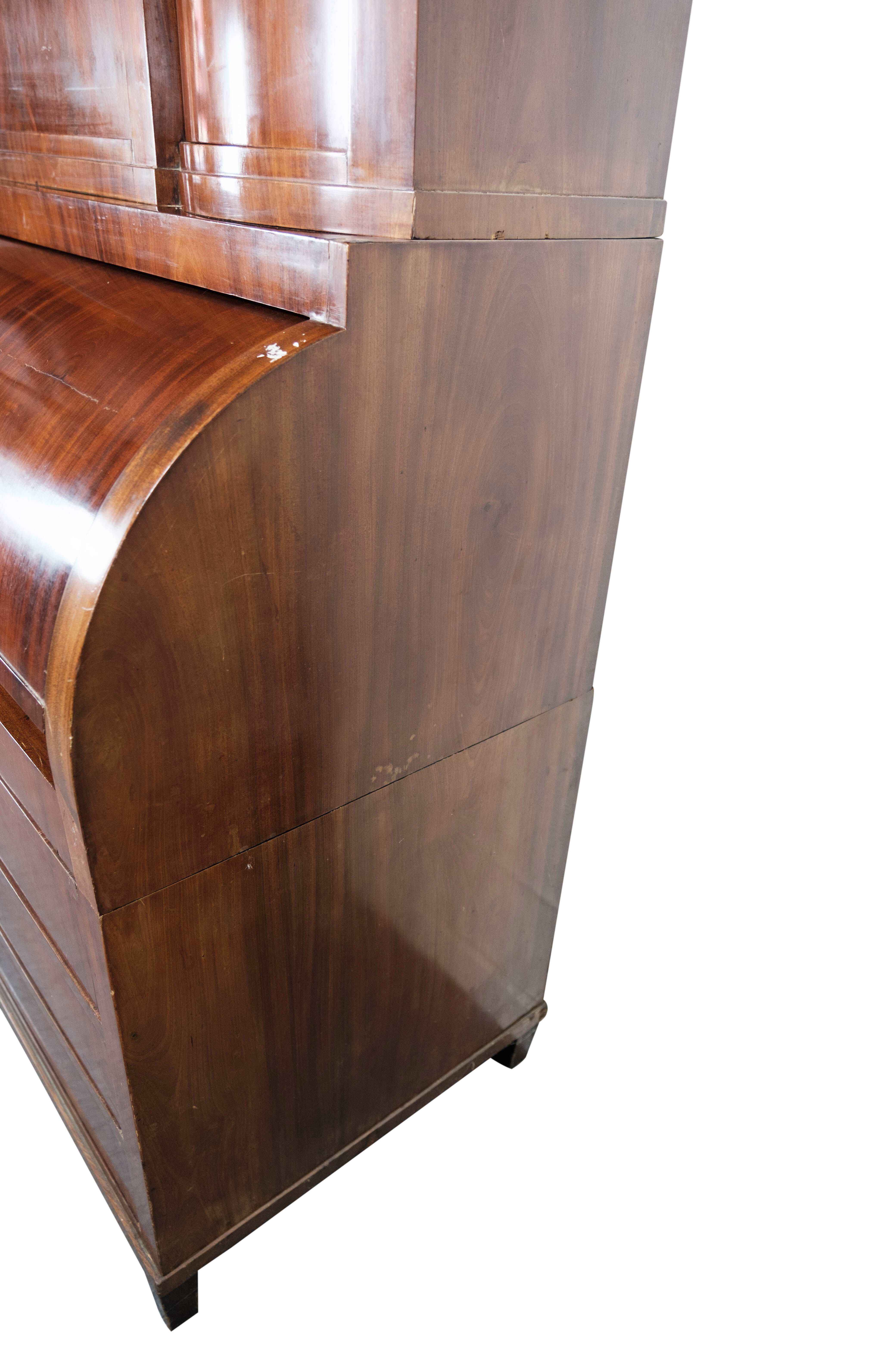 Empire bureau of polished mahogany with inlaid wood, 1840s