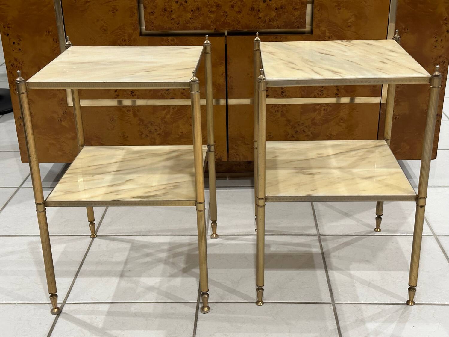 Pair of vintage marble and brass end tables 1970s