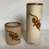 Pair of Mexican Tonala owl scroll vases