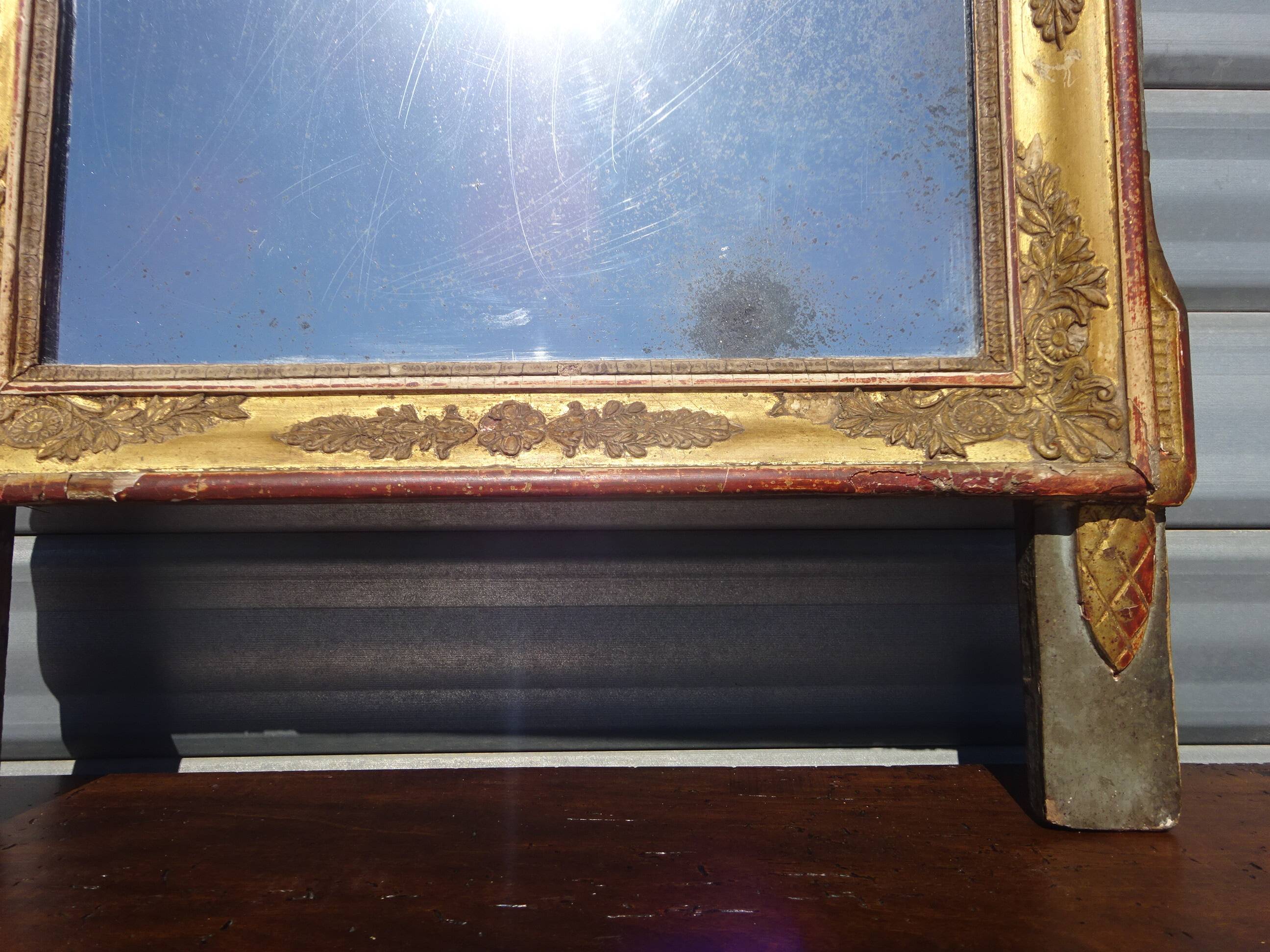 Antique mercury mirror, Louis XVI style gilded frame, 84x50cm