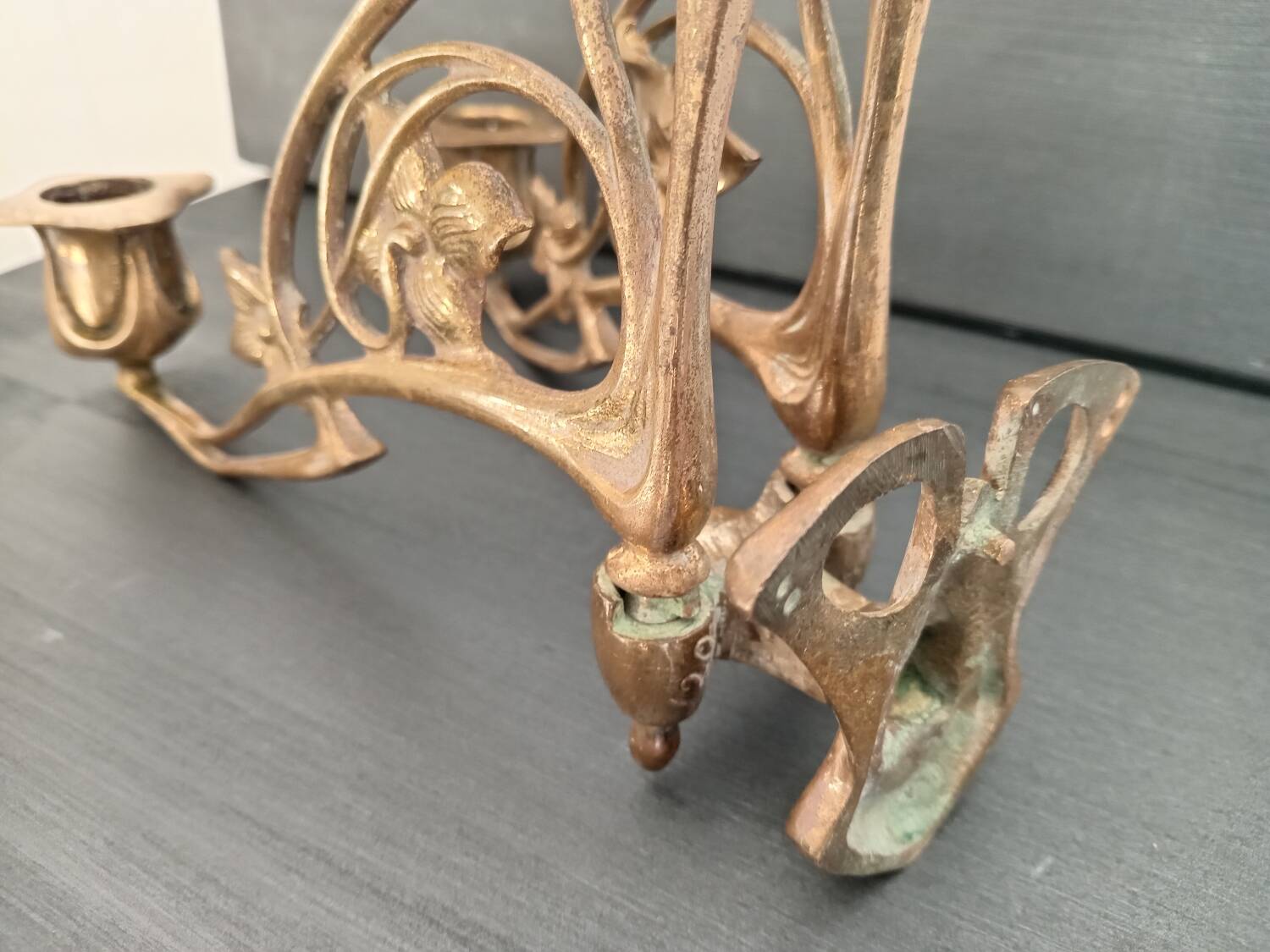Double candlestick in gilded brass
