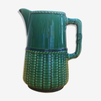 Green pitcher in Barbotine de Sarreguemines