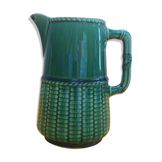 Green pitcher in Barbotine de Sarreguemines