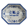 Antique octagonal plate in blue and white pottery with bird decoration.