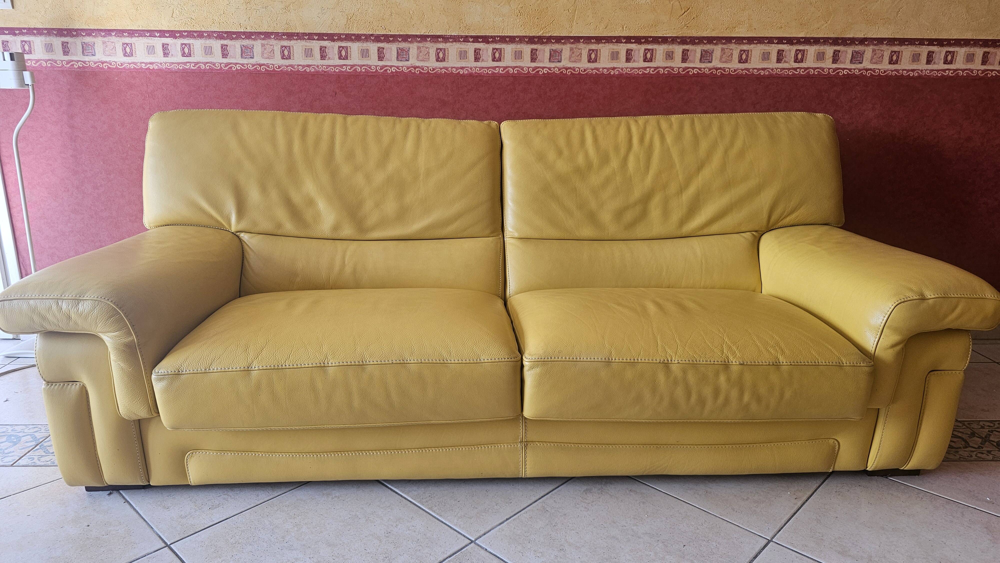 Canapé 3pl -roche bobois- cuir de vachette pleine fleur