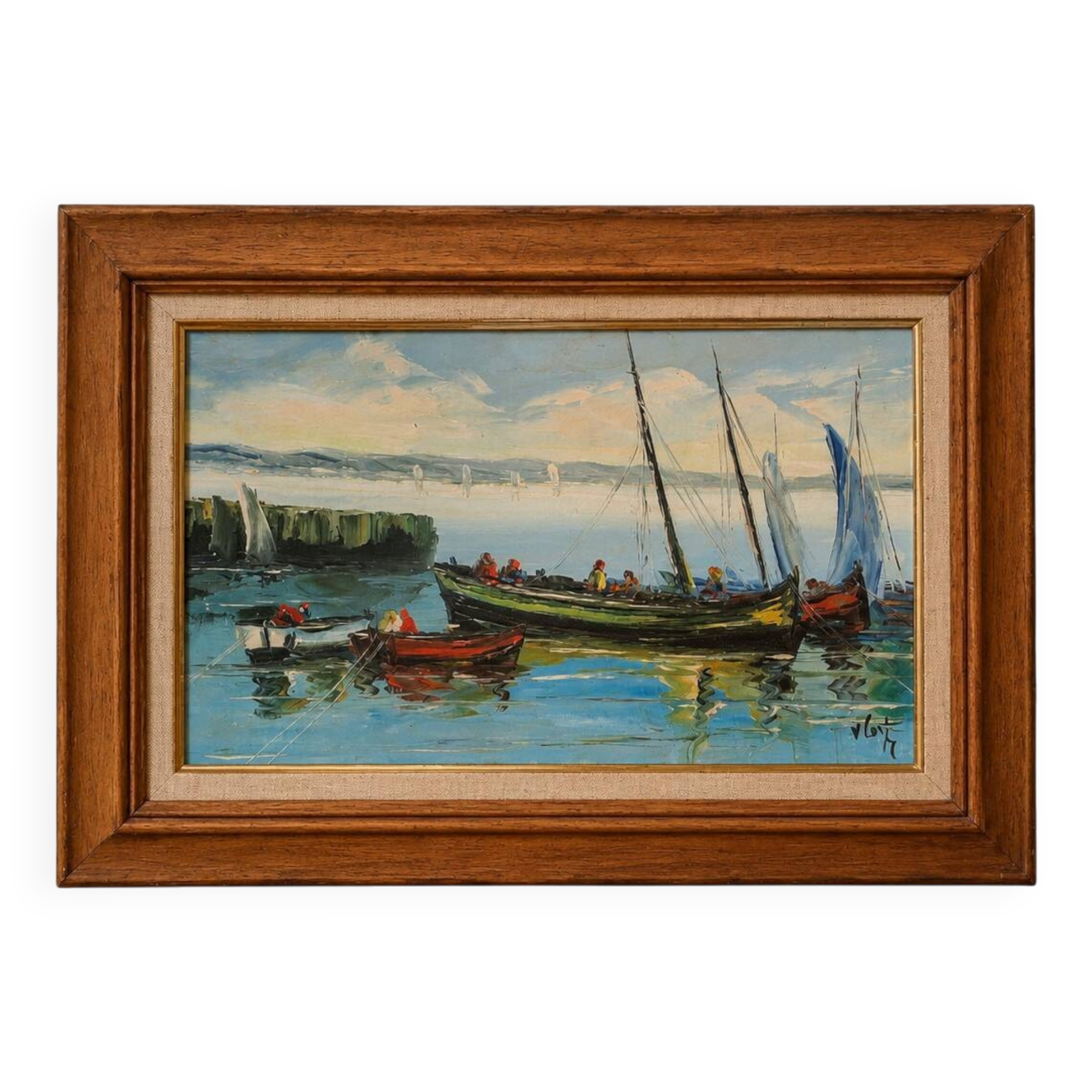 Animated marine scene – Oil on canvas signed V. Le T. (to be identified)
