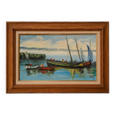 Marine animée – Huile sur toile signée V. Le T. (à identifier)