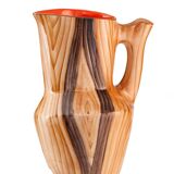 Orangeade service pitcher and 6 ceramic glasses faux wood and wrought iron Vallauris year 50/60