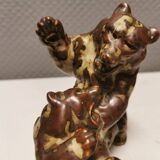 Two bear figurines from Danish Royal Copenhagen mid last century in sung glaze by Knud Kyhn (KK)