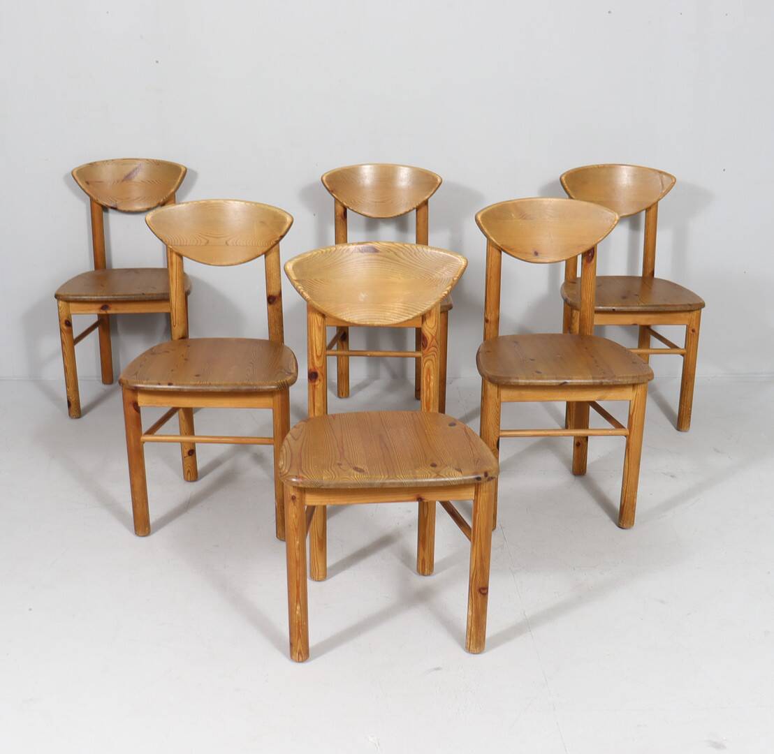 Lot de 6 chaises de salle à manger, Rainer Daumiller, bois de pin, années 1970