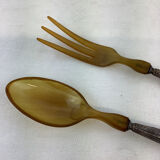 Old salad servers in filled silver and horn