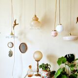 Suspension with vintage white opaline globe
