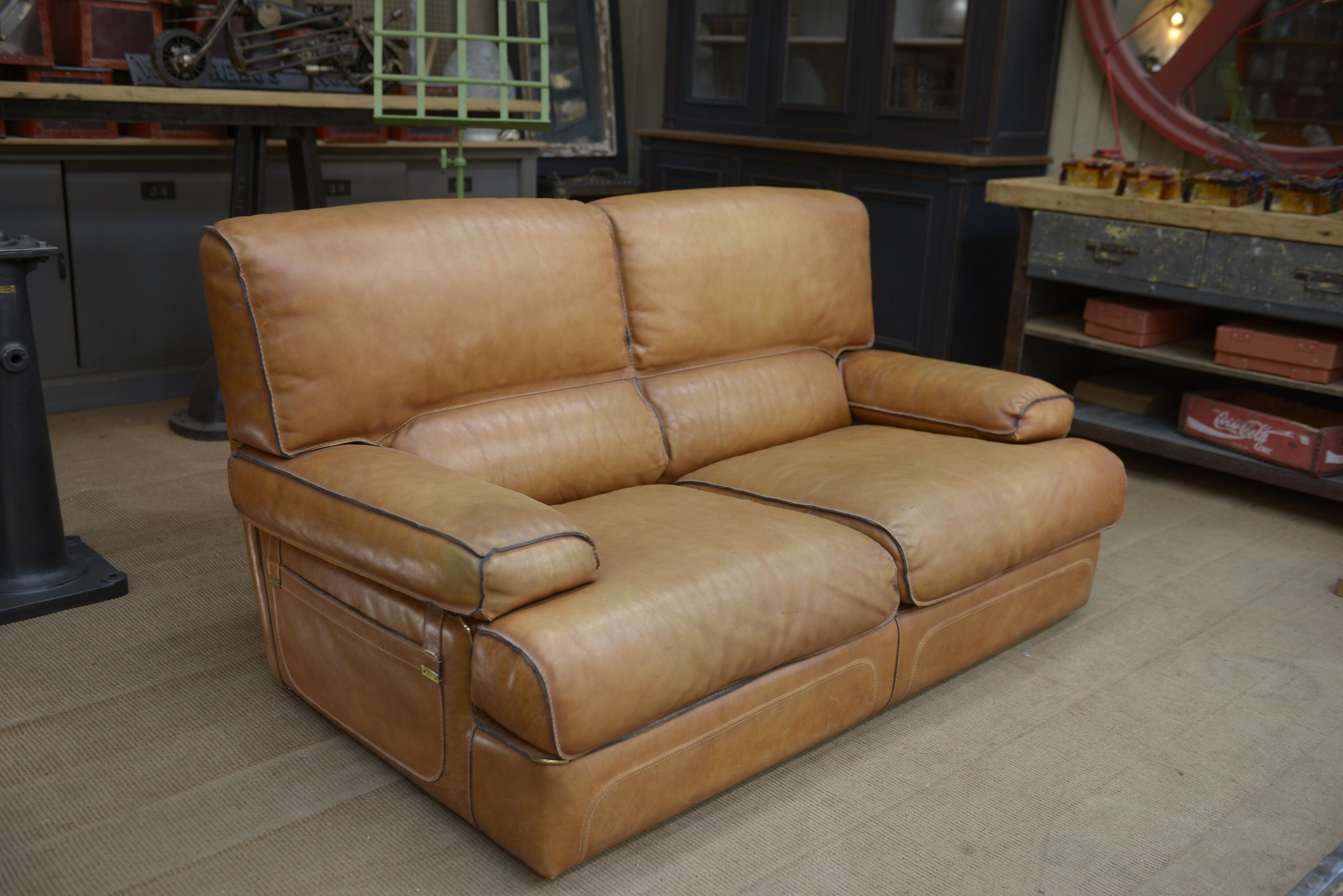 Contemporary brown vintage leather sofa