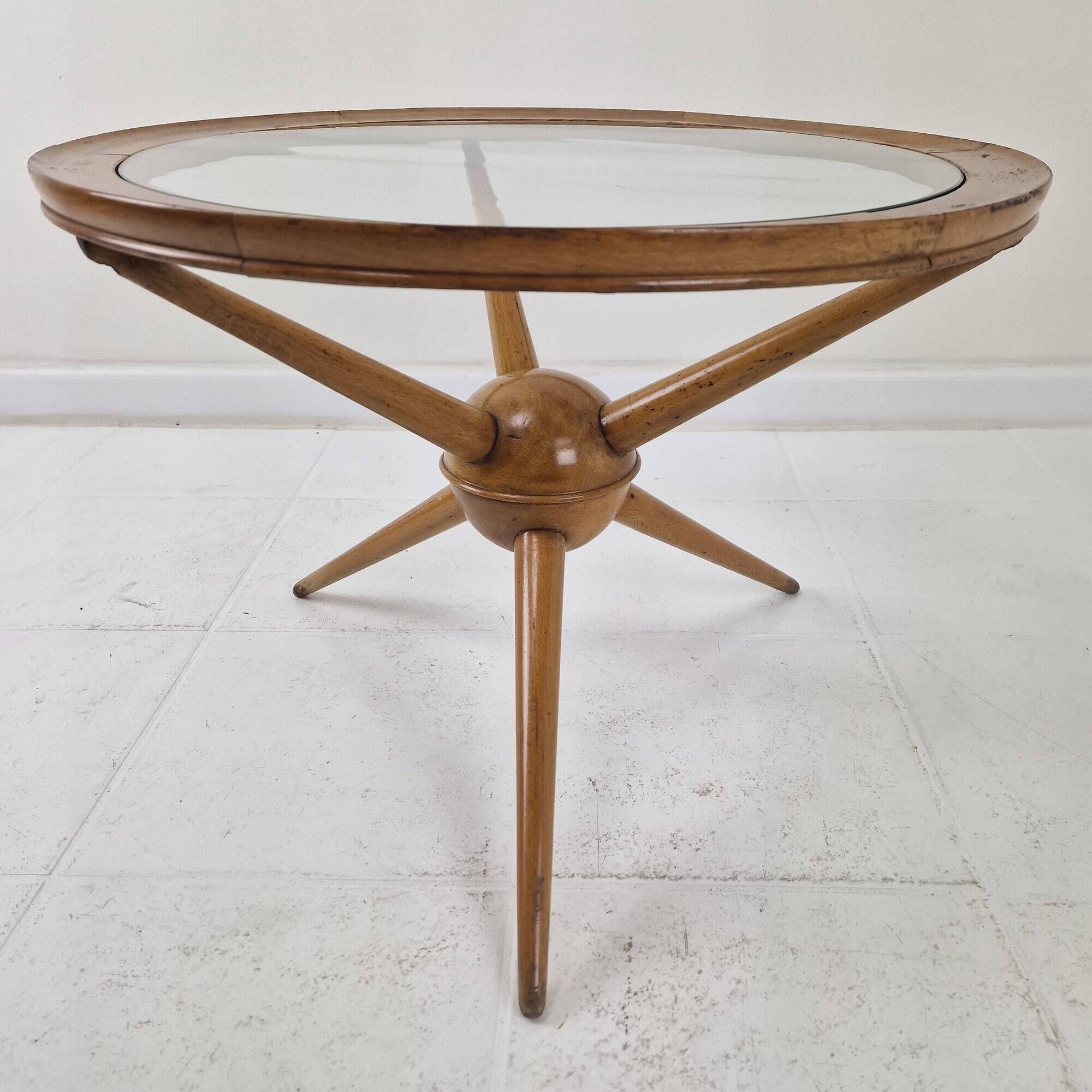 Tripod Table in Wood and Glass Attributed to Cesare Lacca, Italy, 1950s