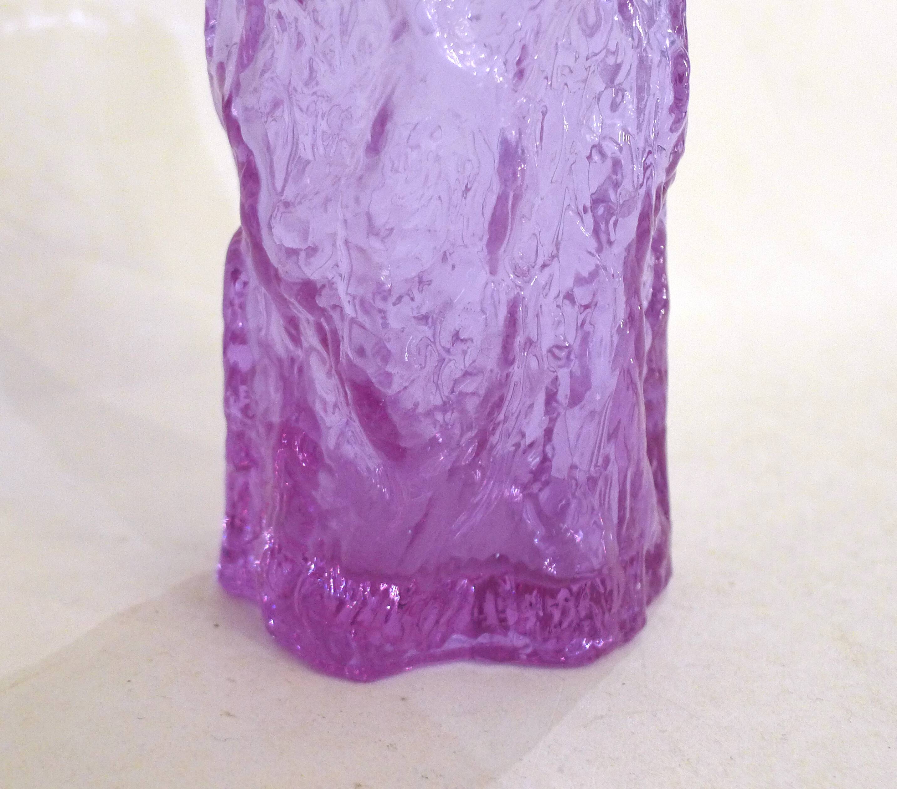 Mauve glass bark-patterned goblet vase, 1960s