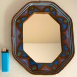 Octagonal mirror in glazed ceramic by Dequeker, 1970s