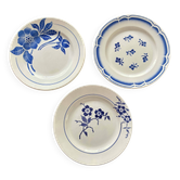 Set of 3 antique blue faience dessert plates.