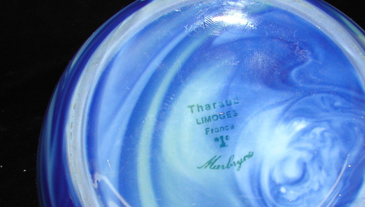 Tharaud Limoges Marbryne Blue Vase