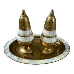 Salière poivrière laiton - nacre