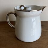 XXL modernist flowerpot pitcher vase in platinum and white porcelain