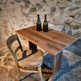 Vintage 1930s French bistro table – beech base, walnut top and nickel-plated stand