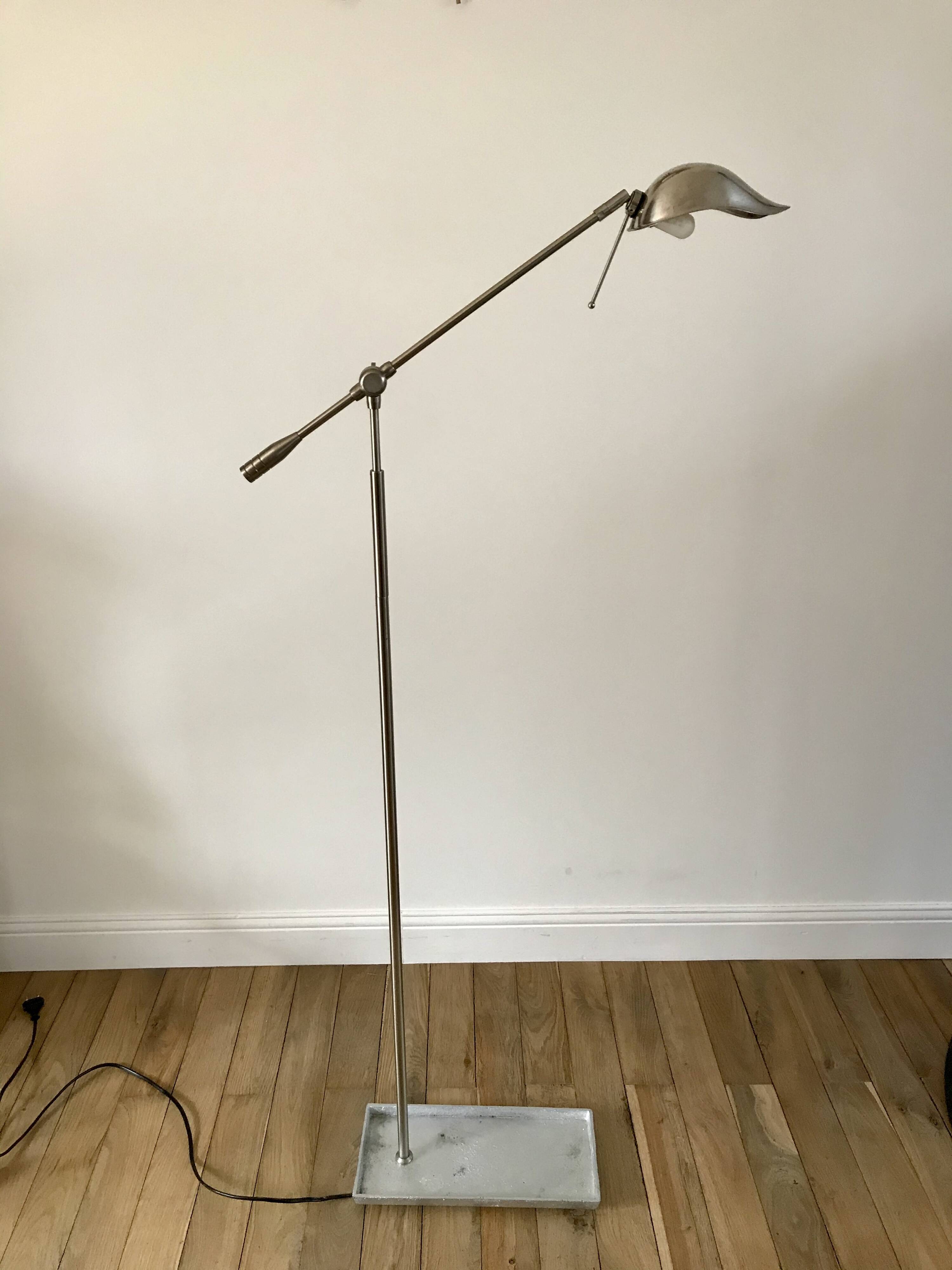 Pivoting brushed aluminum floor lamp from the 70s