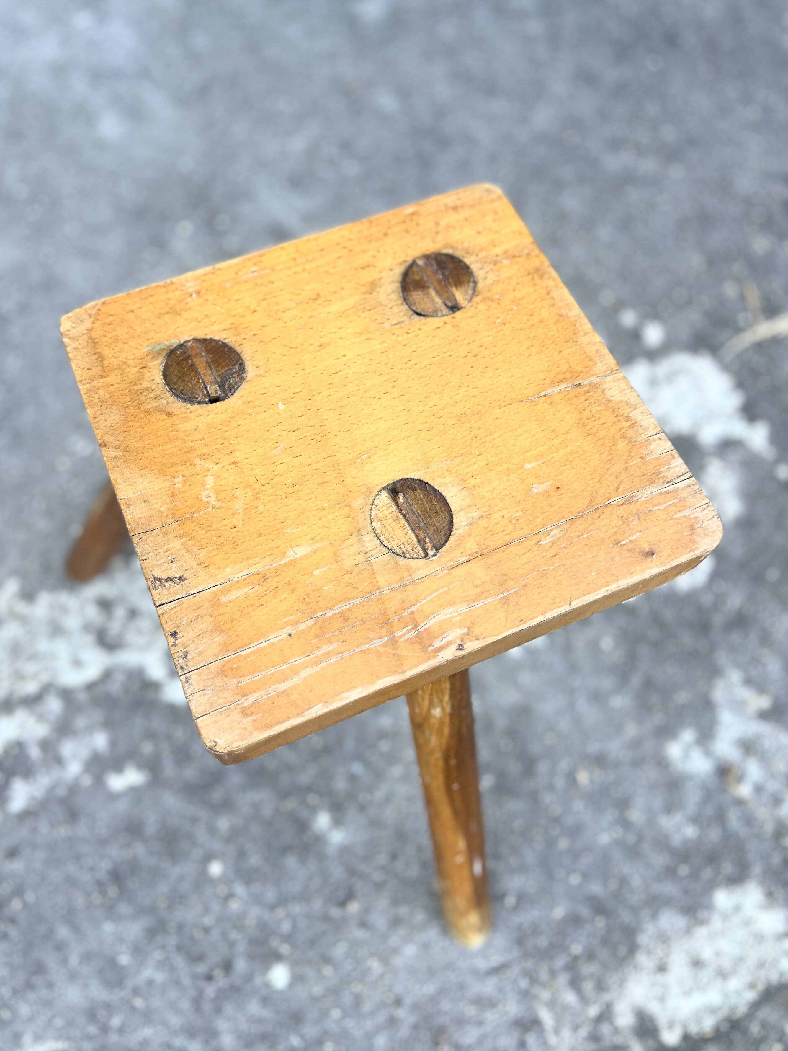 Brutalist tripod stool solid wood keyed