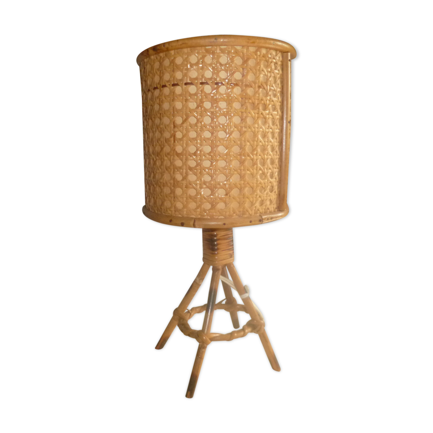 Wicker rattan bedside lamp 1960
