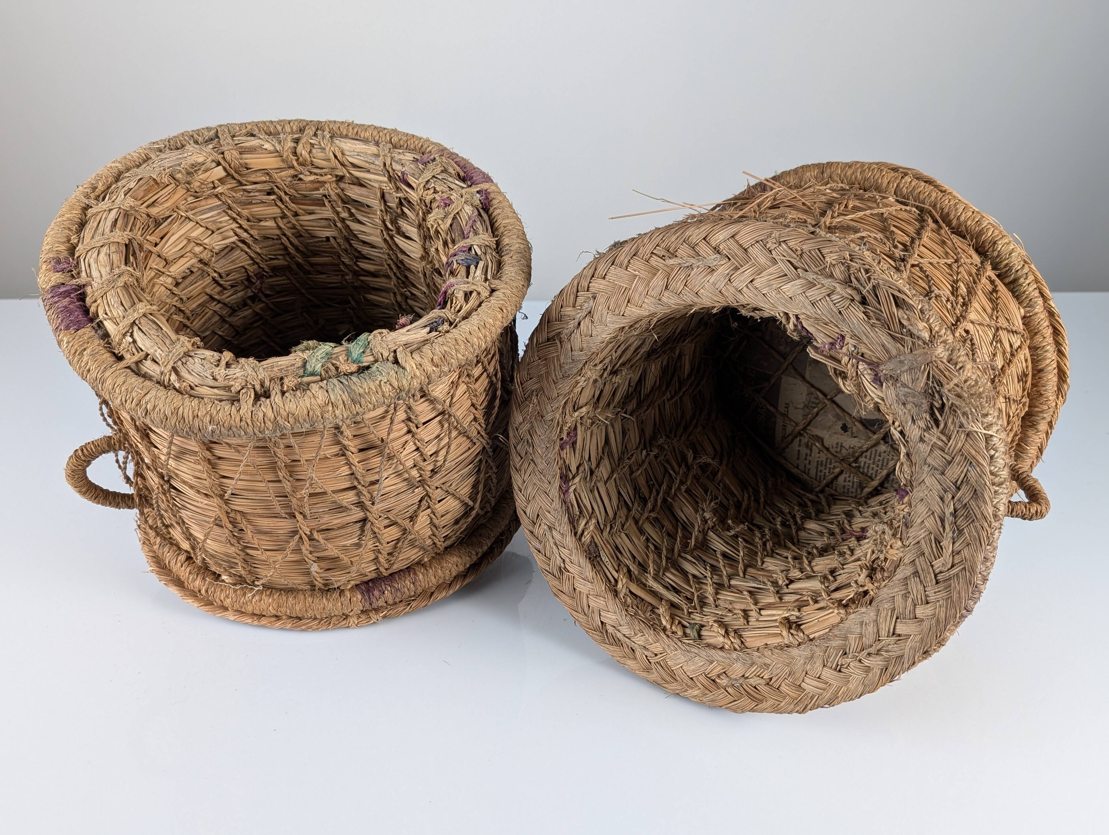 Rustic Pair of Spanish Andalusian Woven Esparto Baskets 1960s