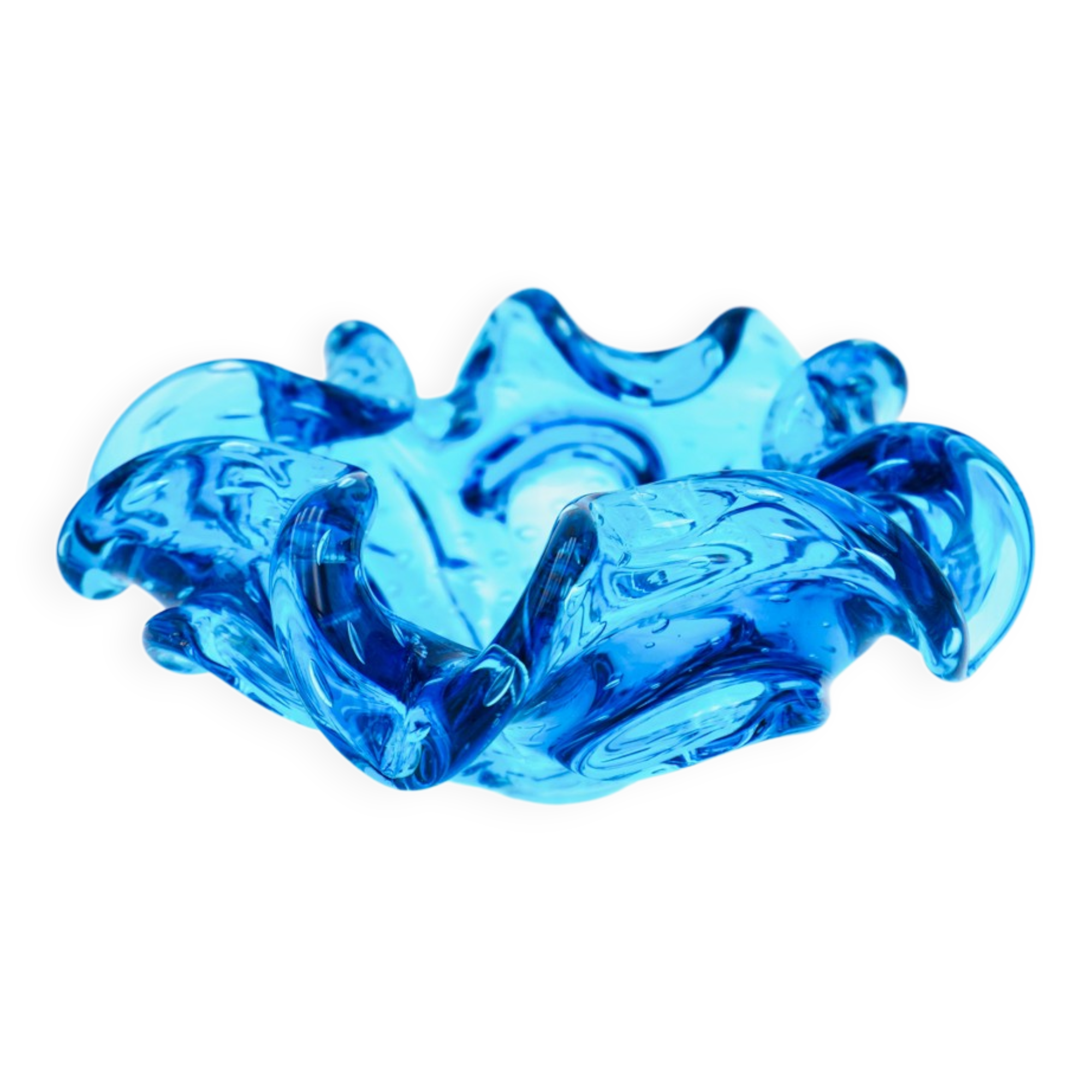 Murano Sculptural Bowl — "Bullicante" Aquamarine Blue — 1950