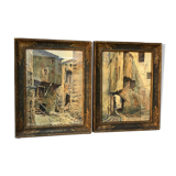 Watercolor by Emile Gudin (1874-1957), rue de Riez, southern town