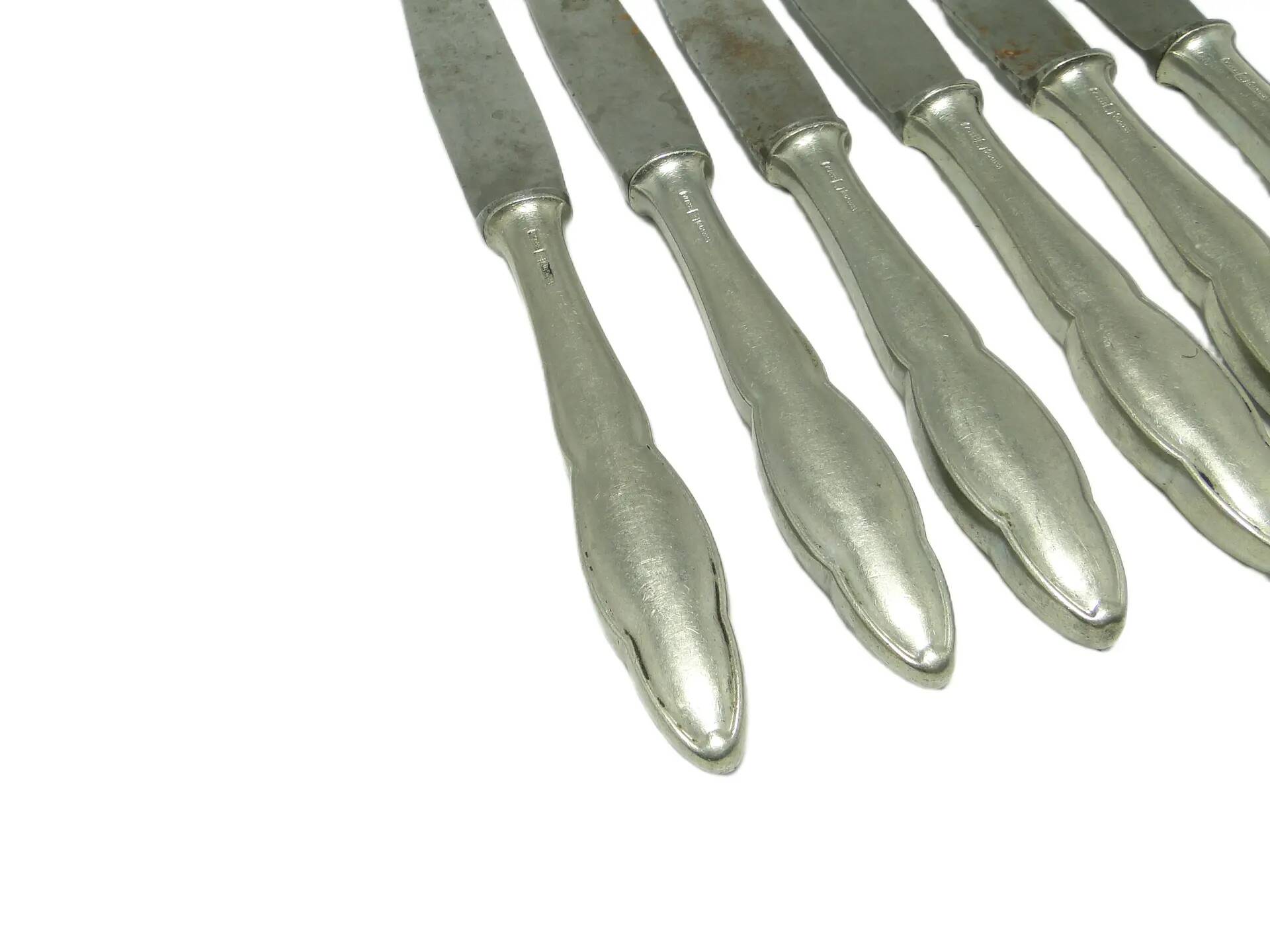 Set of bread knives Modernism, silver-plated brass, Poland, 1950s