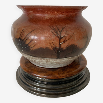 Vase boule en pate de verre a décor de paysage XX siècle