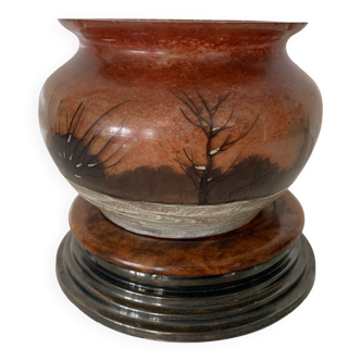Vase boule en pate de verre a décor de paysage XX siècle