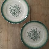 Pair of green floral plates