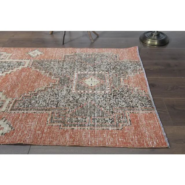 Orange Brown Turkish Vintage Handmade Oushak Wool Runner Rug 87x237