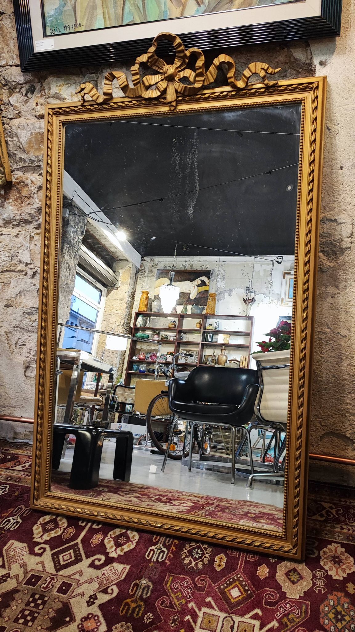 Large gilded mirror with ribbon – Napoleon III period – 136 cm