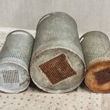 Vintage set of perforated metal waste bins